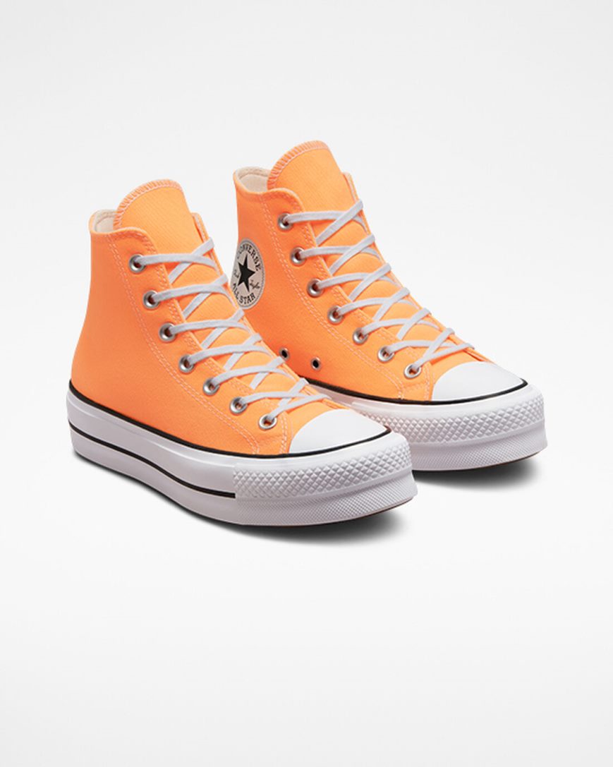 Sapatos Plataforma Converse Chuck Taylor All Star Lift Lona Cano Alto Feminino Laranja Pretas Branco | PT D0P7835